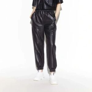 Apparis Ryan Jogger Black Vegan Faux Leather Track Pants Sz XS